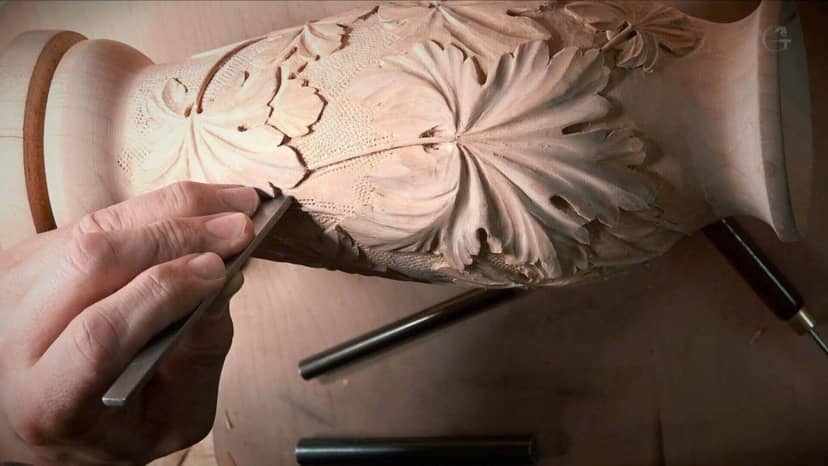 Carving Vase with grape leaves